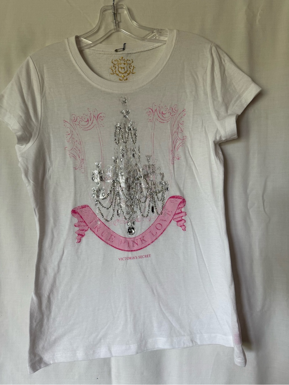 NWT Vintage Victoria’s Secret Rhinestone Chandelier Tee Large Y2K True Pink Love